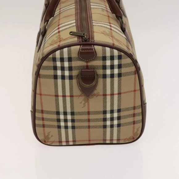 Burberrys Nova Check Boston Bag PVC 2way Beige Gold Auth 117842 - Picture 12 of 16